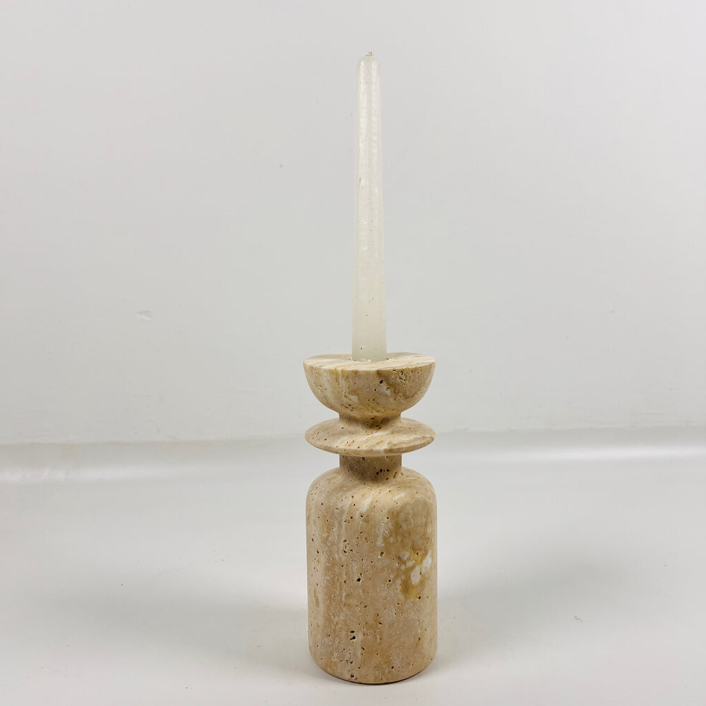 Short Ringed Bottled Travertine Candle Stand