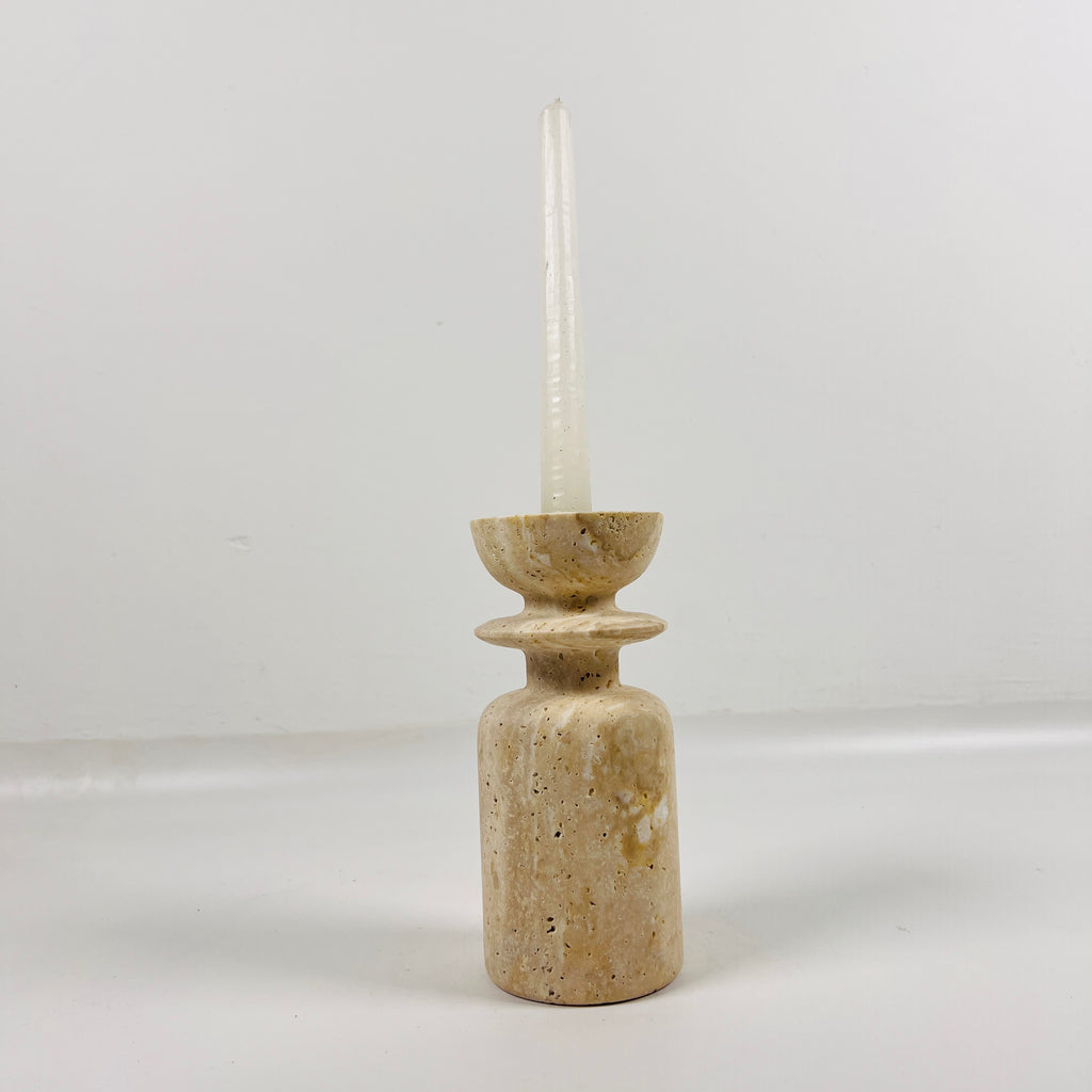 Short Ringed Bottled Travertine Candle Stand