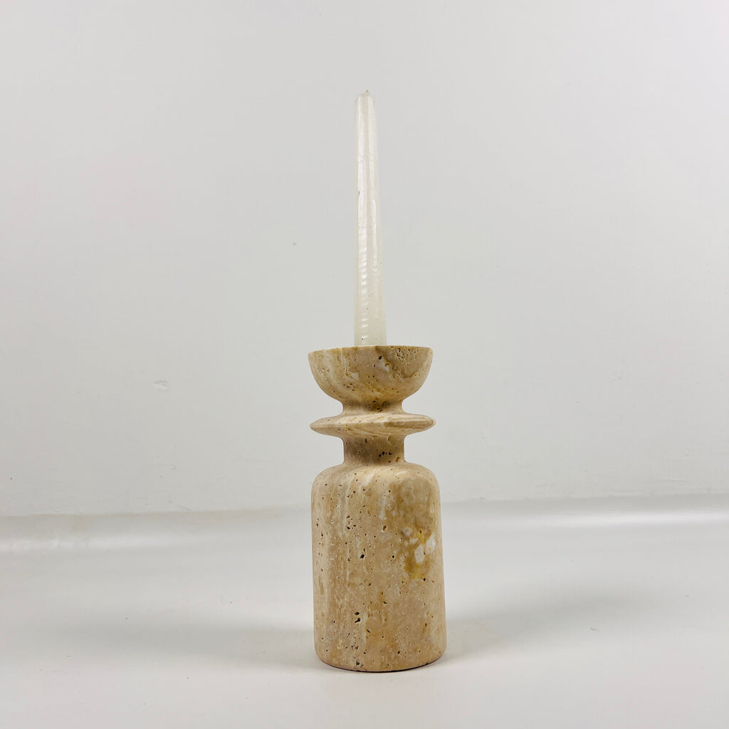 Short Ringed Bottled Travertine Candle Stand