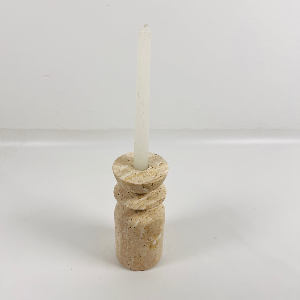 Short Ringed Bottled Travertine Candle Stand