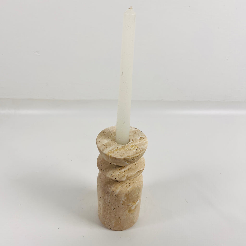 Short Ringed Bottled Travertine Candle Stand