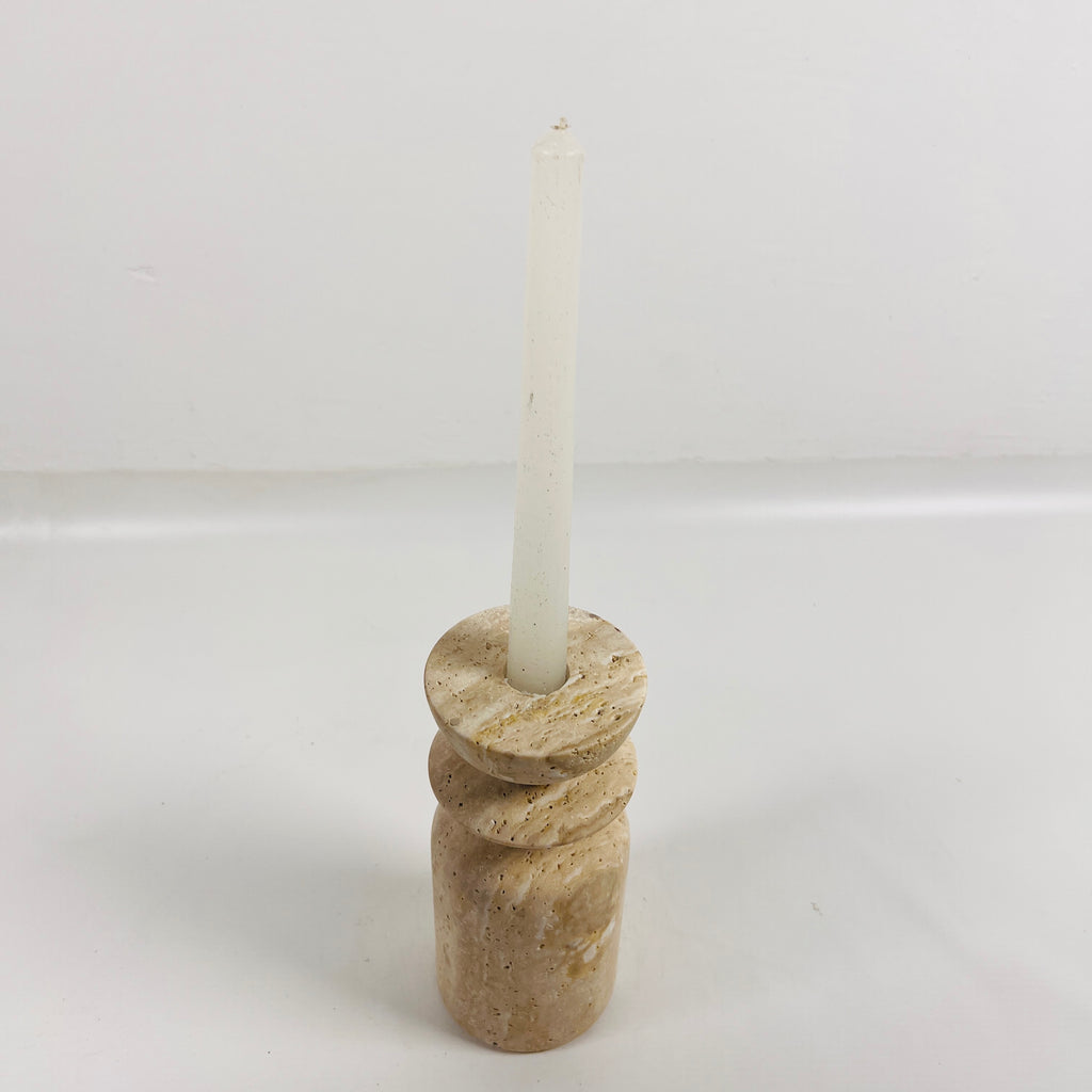 Short Ringed Bottled Travertine Candle Stand