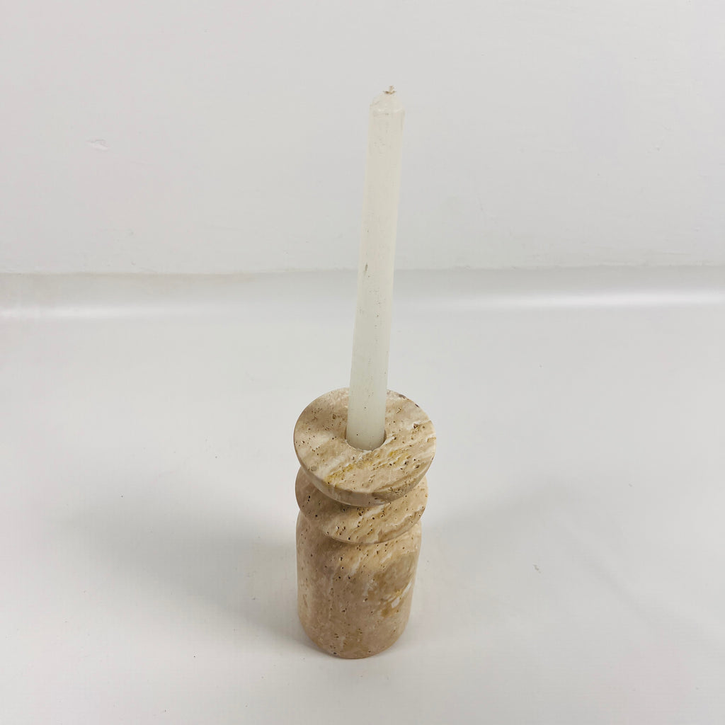 Short Ringed Bottled Travertine Candle Stand