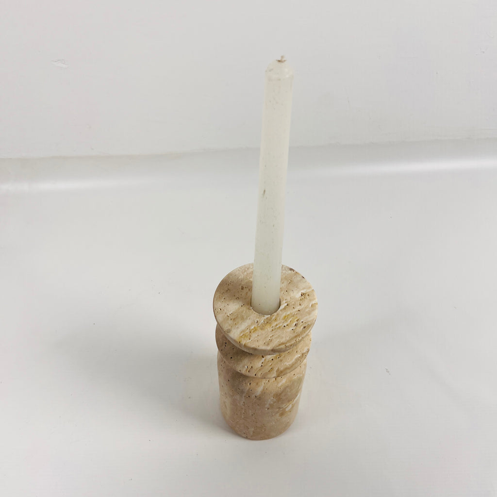 Short Ringed Bottled Travertine Candle Stand