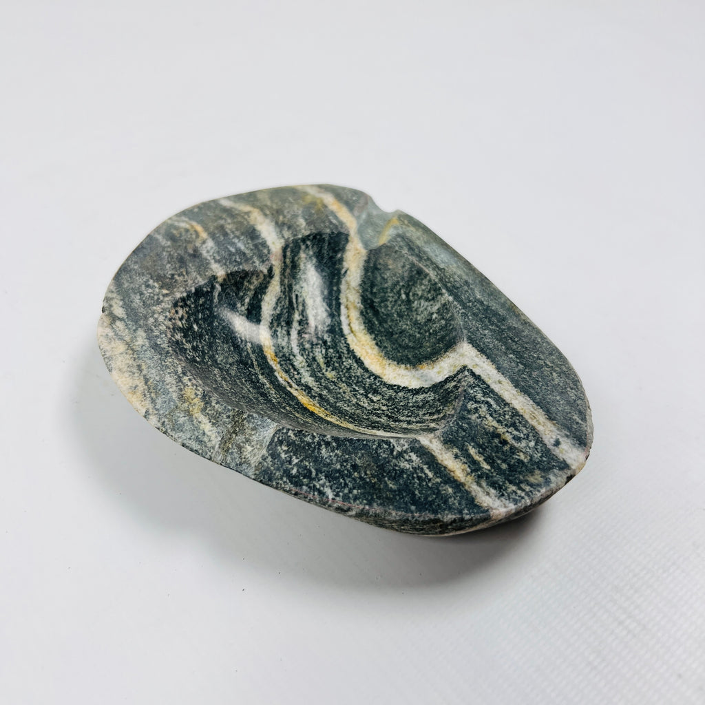 River Stone Heart Carved Striped Ash Tray