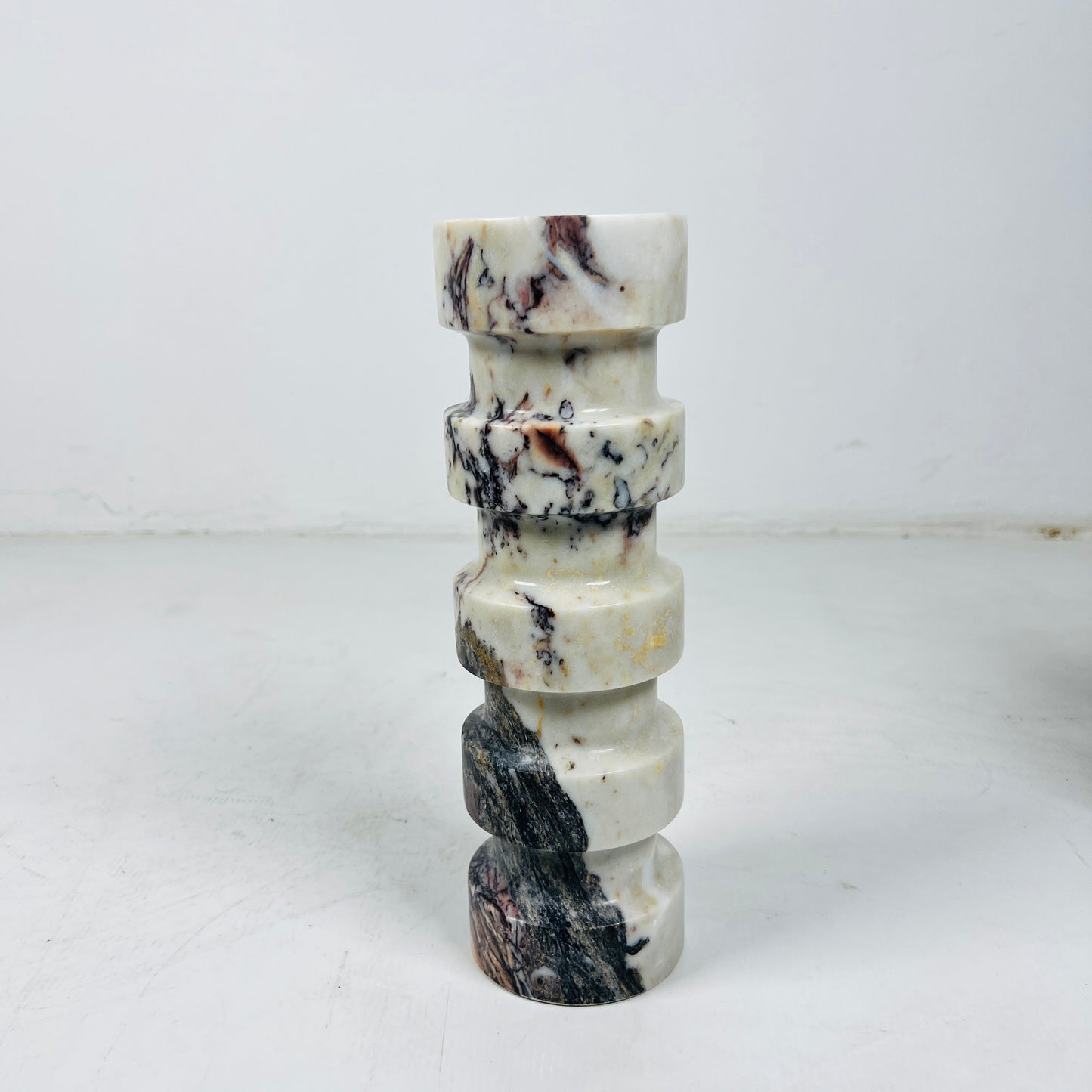 Banded Cylindrical Candle Stand - Red & White