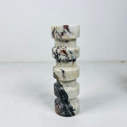 Banded Cylindrical Candle Stand - Red & White