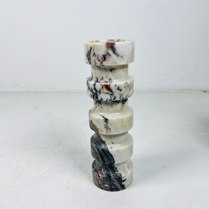 Banded Cylindrical Candle Stand - Red & White
