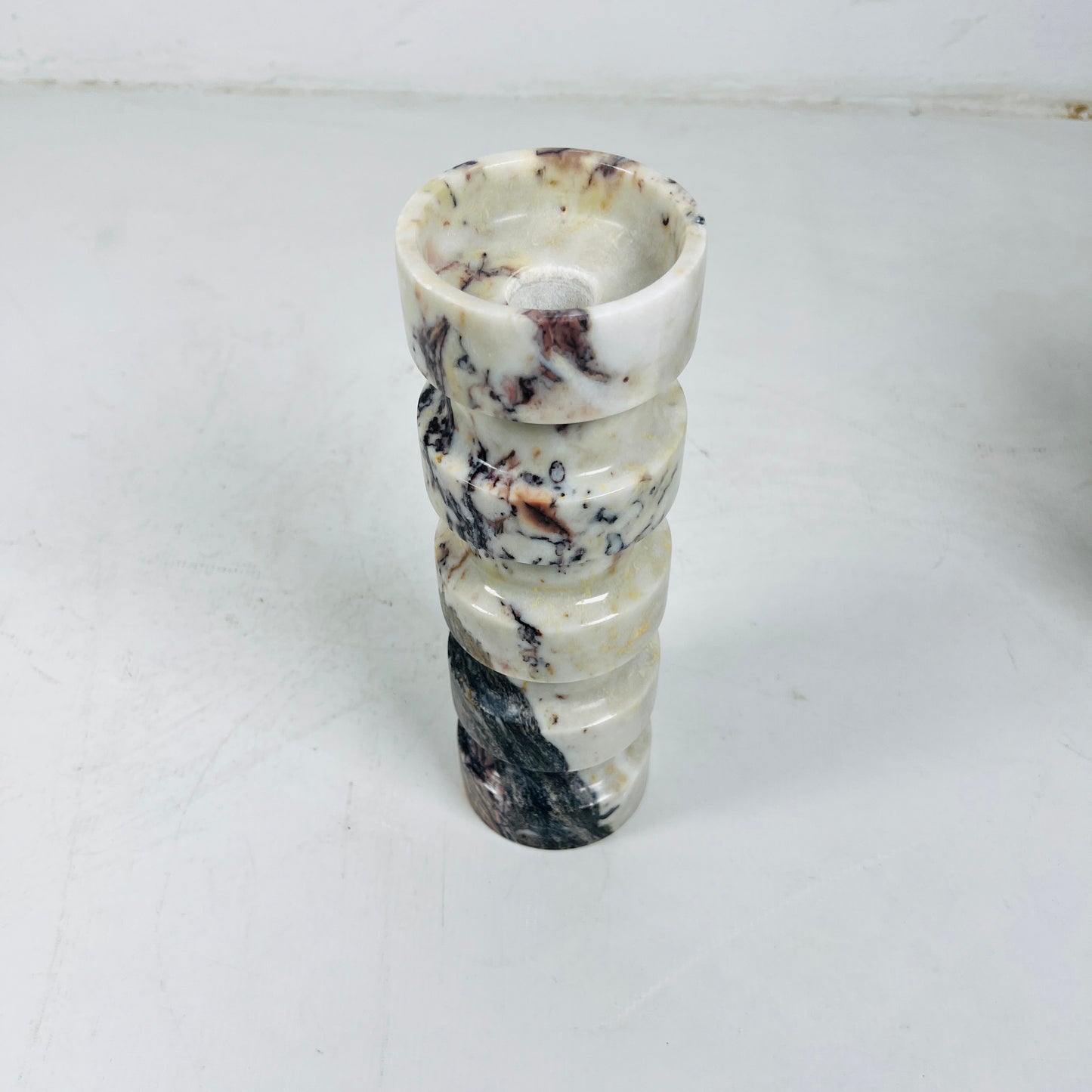 Banded Cylindrical Candle Stand - Red & White