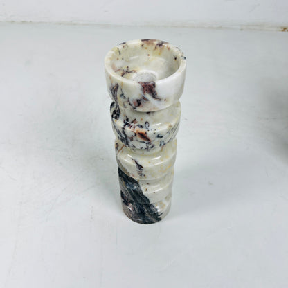 Banded Cylindrical Candle Stand - Red & White