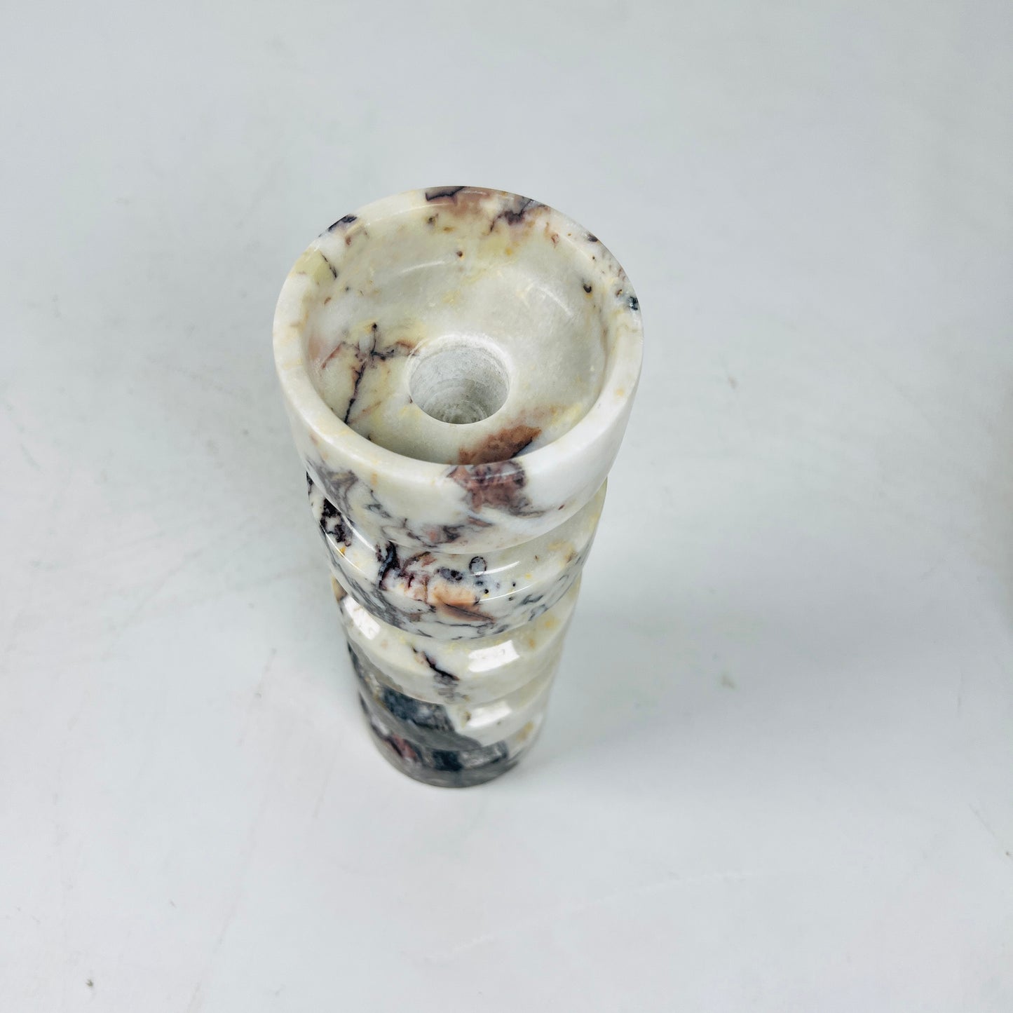 Banded Cylindrical Candle Stand - Red & White