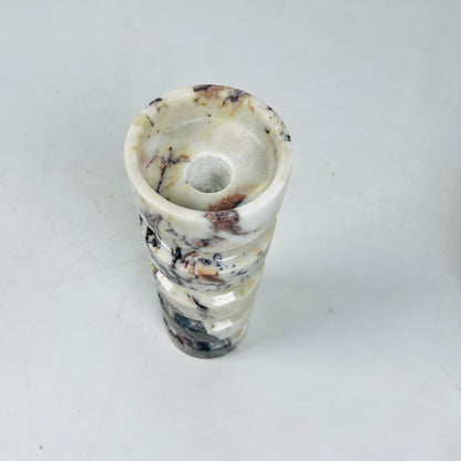 Banded Cylindrical Candle Stand - Red & White