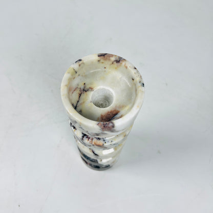 Banded Cylindrical Candle Stand - Red & White