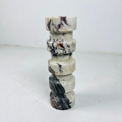 Banded Cylindrical Candle Stand - Red & White