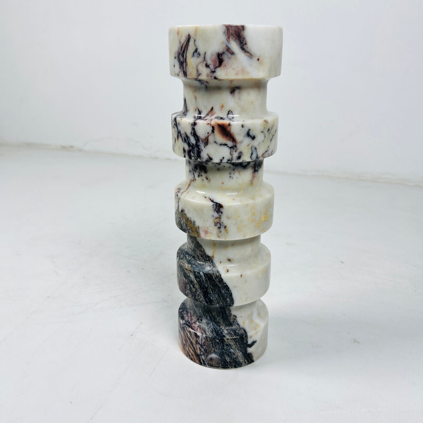 Banded Cylindrical Candle Stand - Red & White