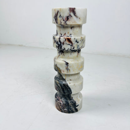 Banded Cylindrical Candle Stand - Red & White