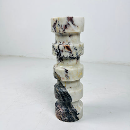 Banded Cylindrical Candle Stand - Red & White