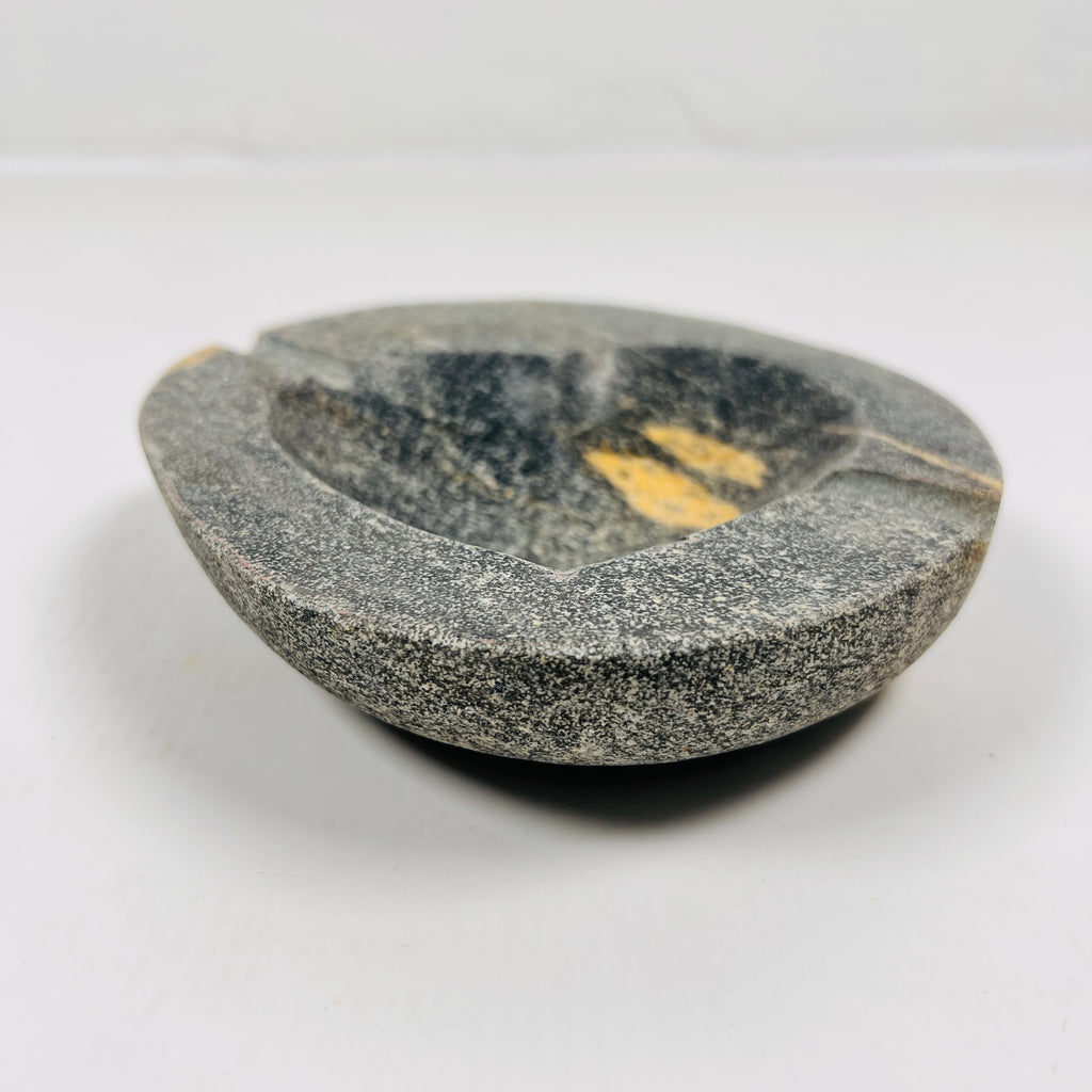 River Stone Heart Carved Mustard Spotted Ash Tray