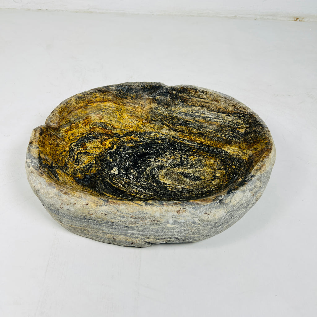 Golden Brushed River Stone Bowl