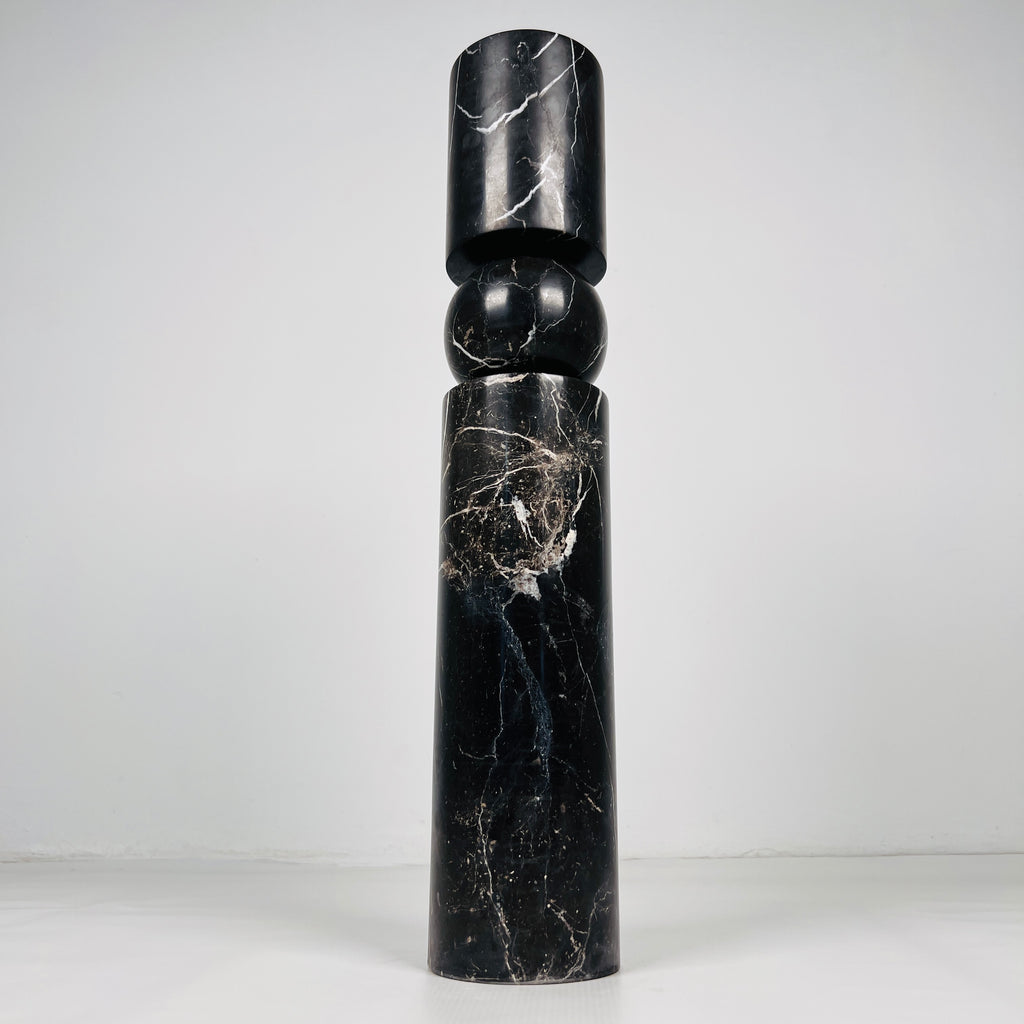 Ball Bulged Black Marble Candle Stand (Large)