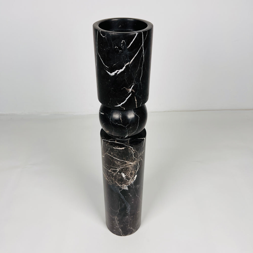 Ball Bulged Black Marble Candle Stand (Large)