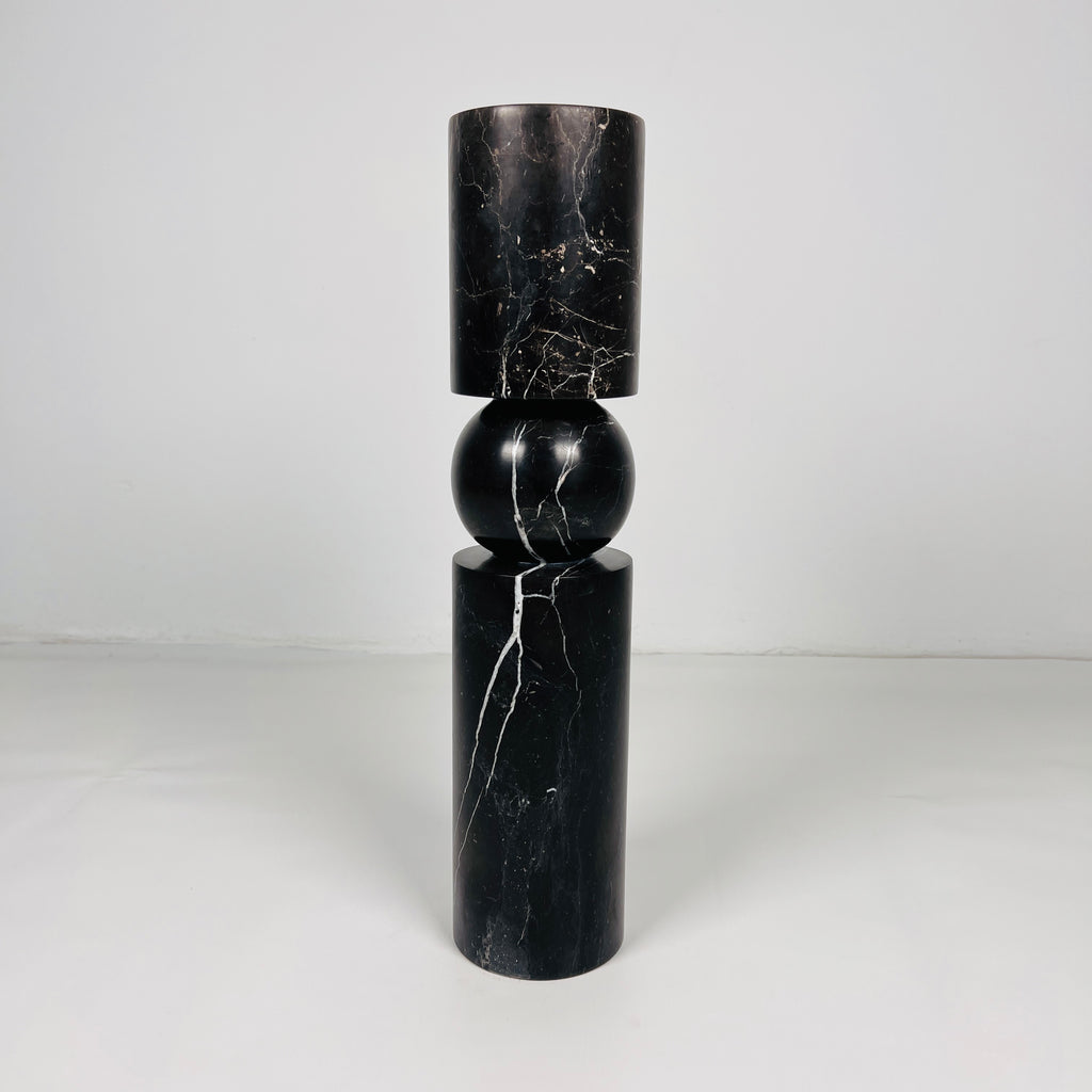 Ball Bulged Black Marble Candle Stand (Medium)