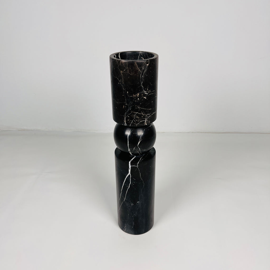 Ball Bulged Black Marble Candle Stand (Medium)