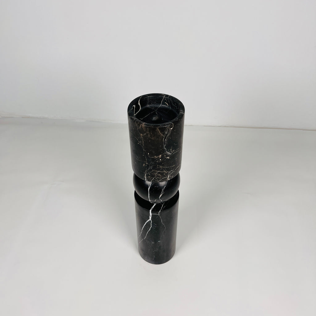 Ball Bulged Black Marble Candle Stand (Medium)