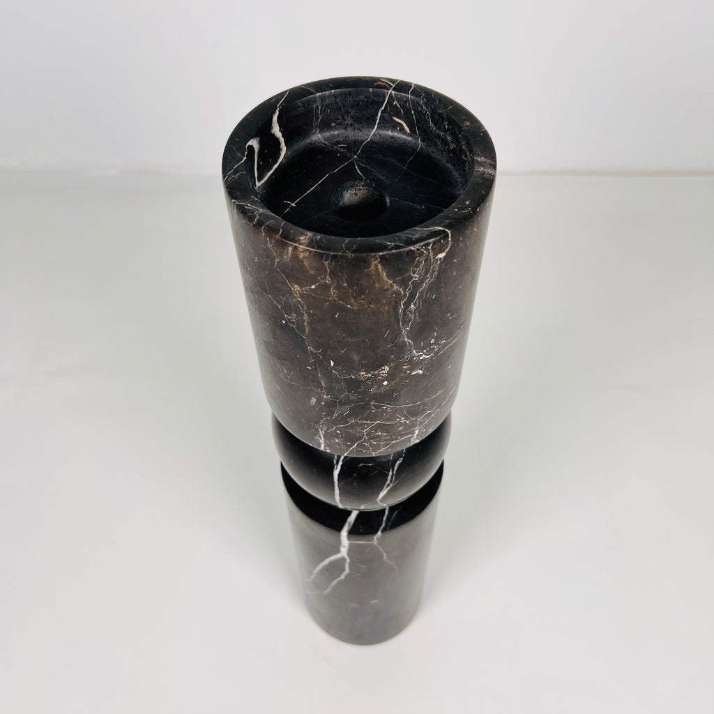 Ball Bulged Black Marble Candle Stand (Medium)