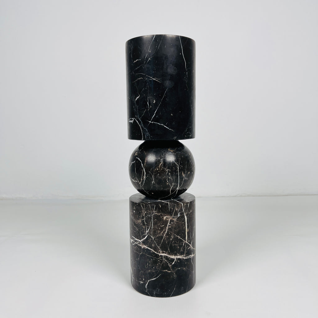 Ball Bulged Black Marble Candle Stand (Small)