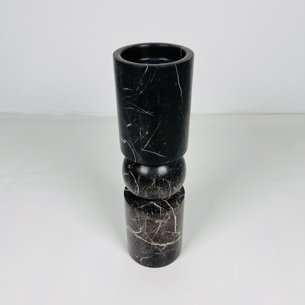 Ball Bulged Black Marble Candle Stand (Small)