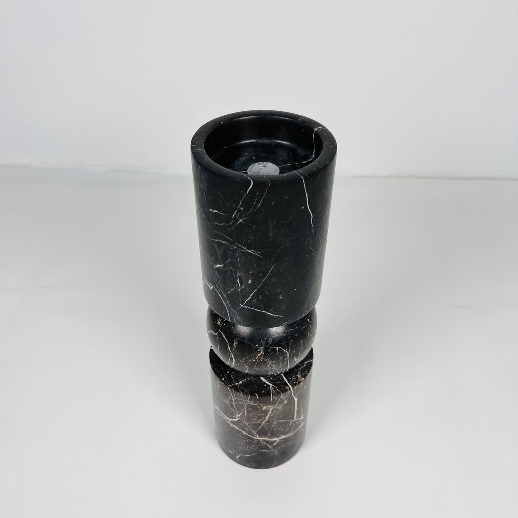 Ball Bulged Black Marble Candle Stand (Small)