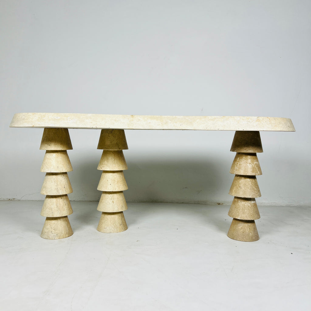 Three- Legged Travertine Table