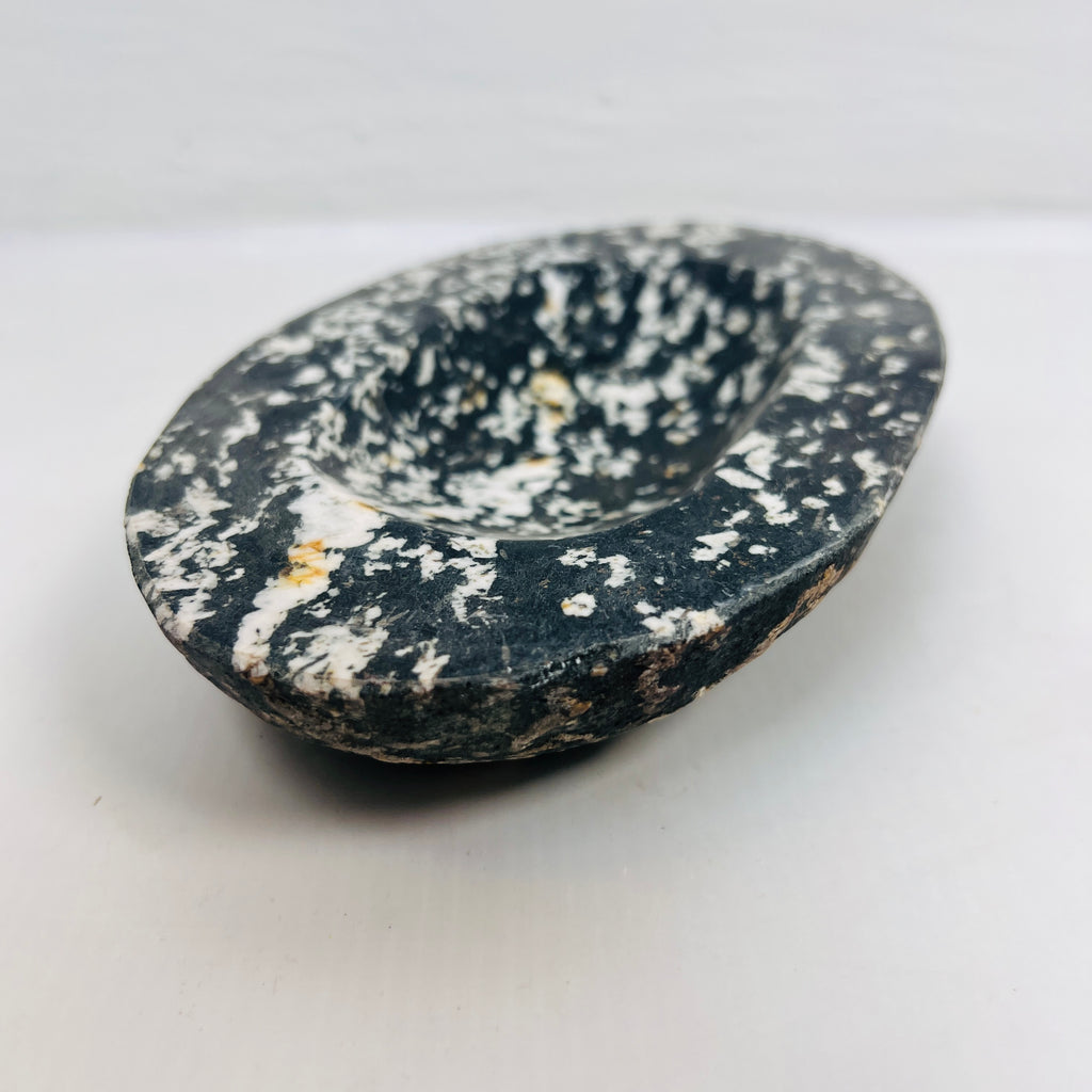 River Stone Deep Black Mustard Specked Soap Dish