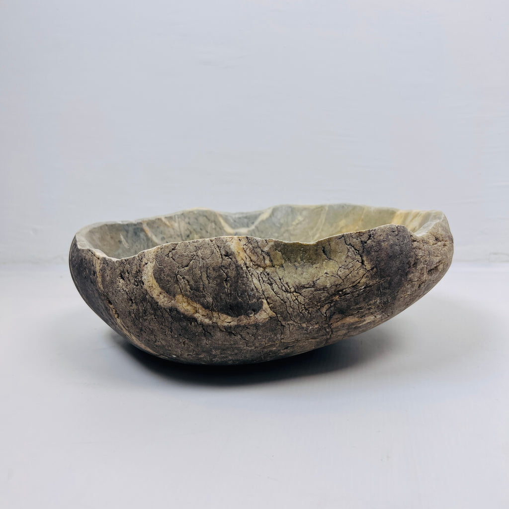 Golden Streaked River Stone Bowl