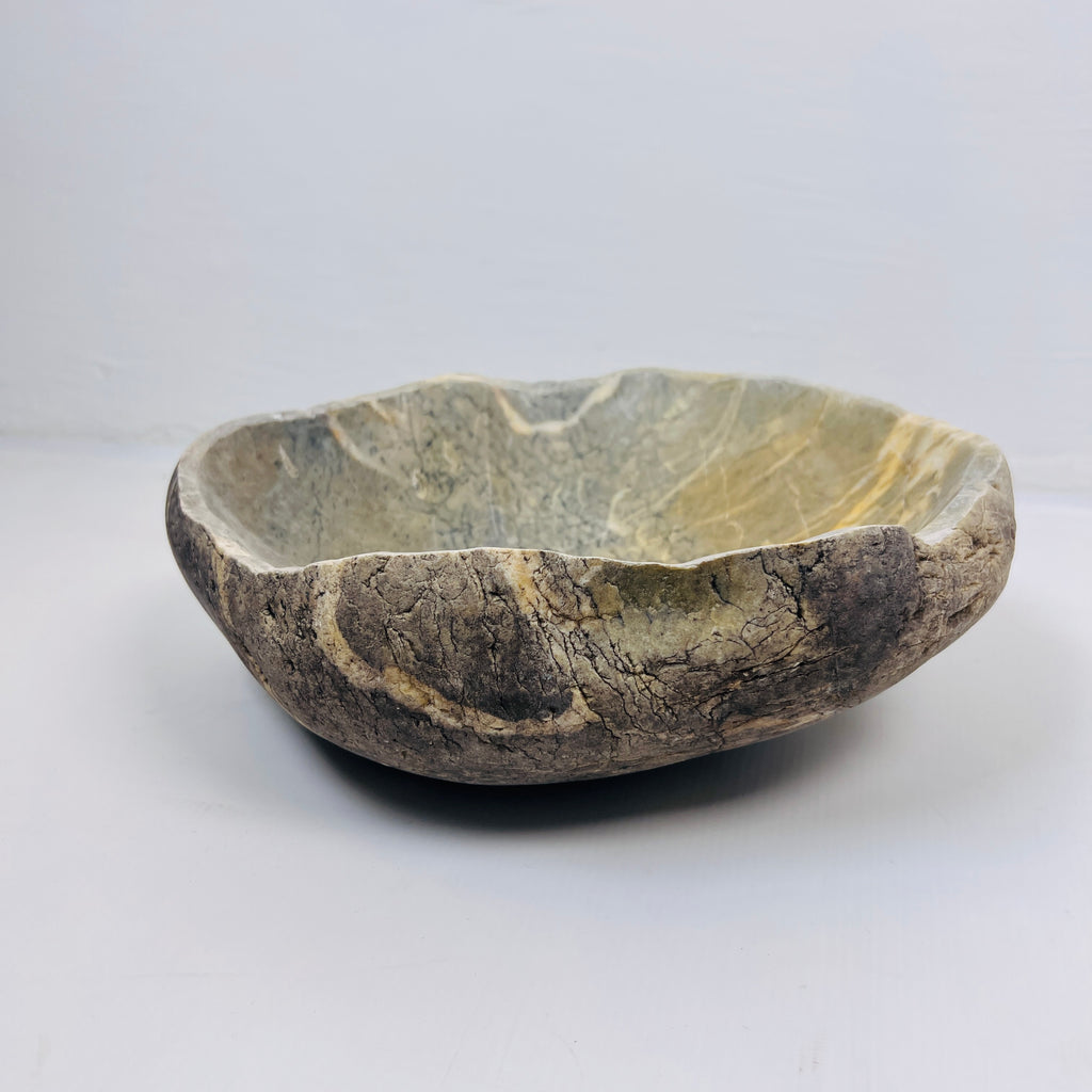 Golden Streaked River Stone Bowl