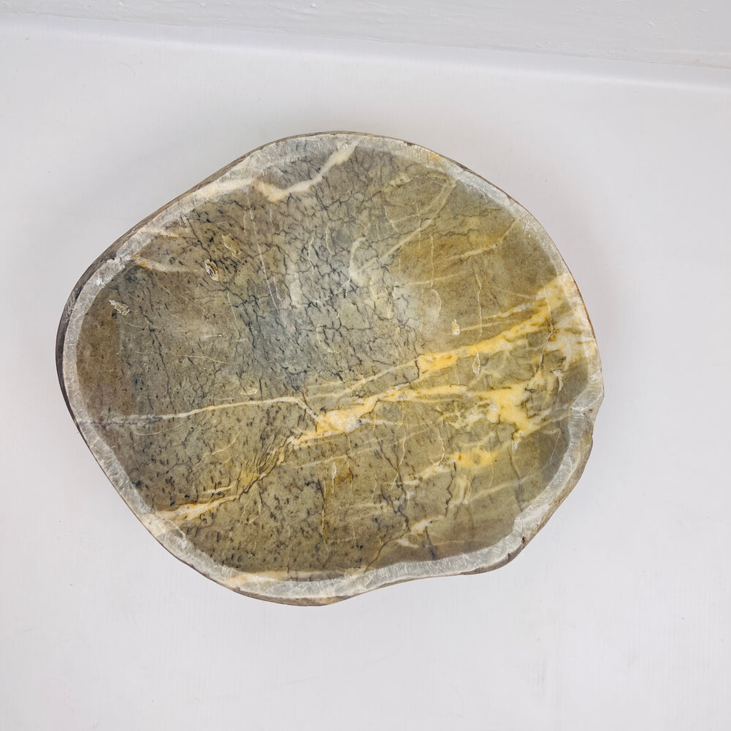 Golden Streaked River Stone Bowl