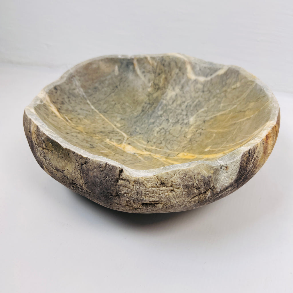 Golden Streaked River Stone Bowl