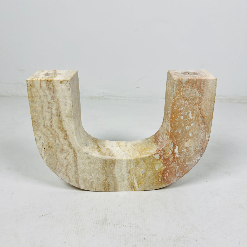 U-Shaped Travertine Candle Stand