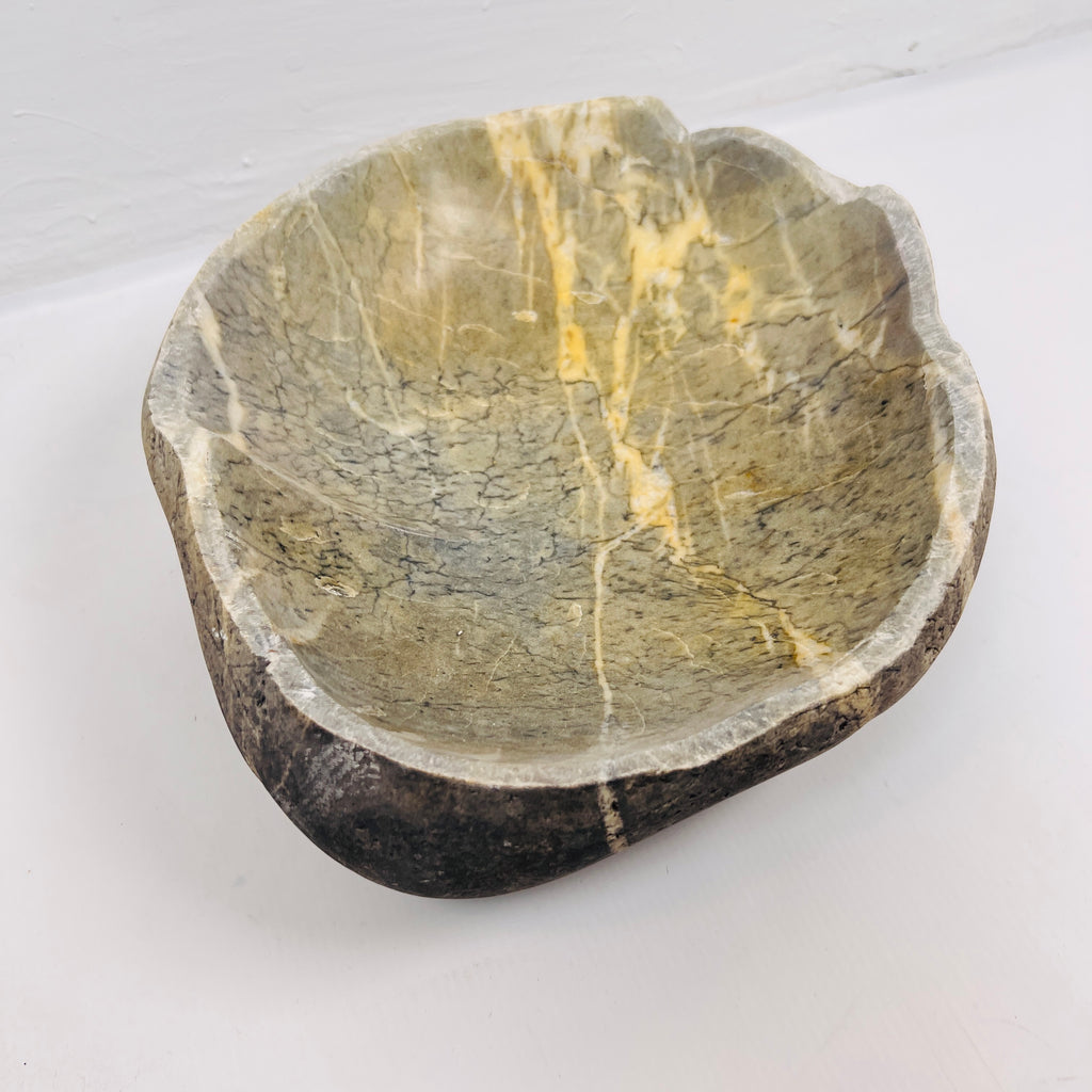 Golden Streaked River Stone Bowl