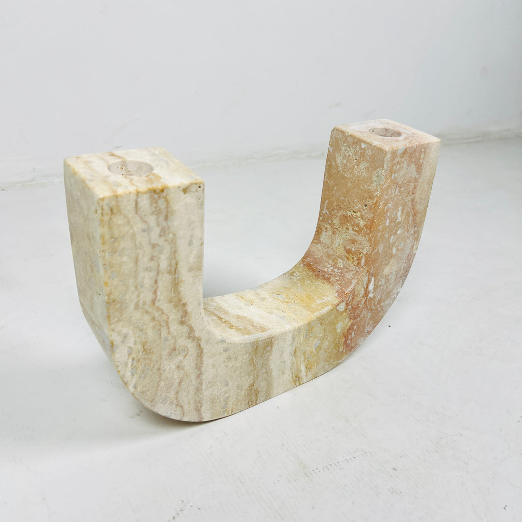 U-Shaped Travertine Candle Stand