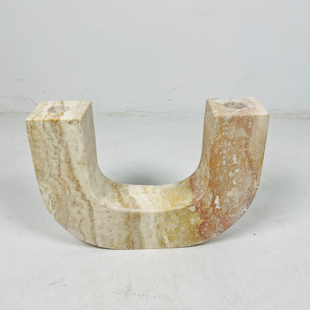 U-Shaped Travertine Candle Stand