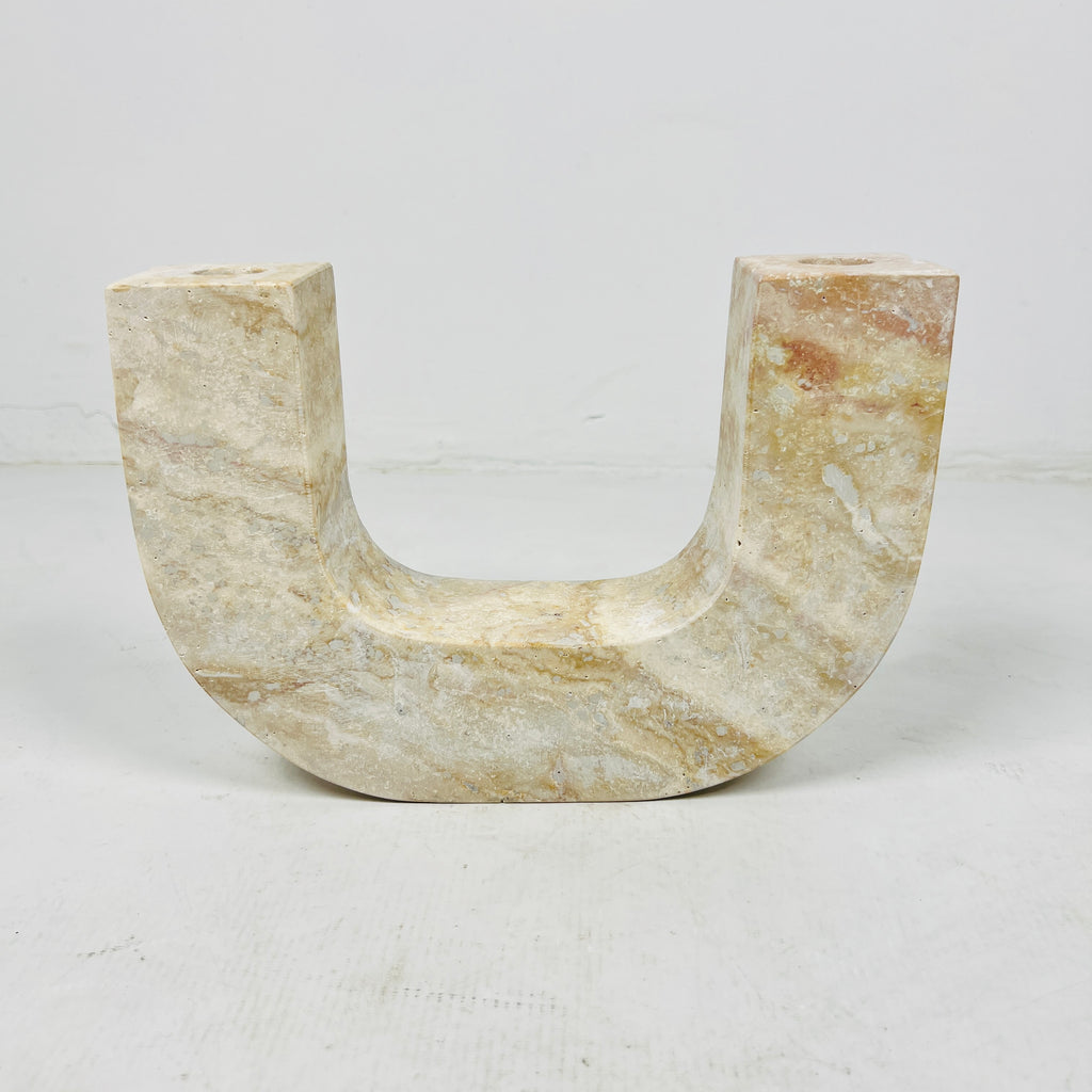 U-Shaped Travertine Candle Stand