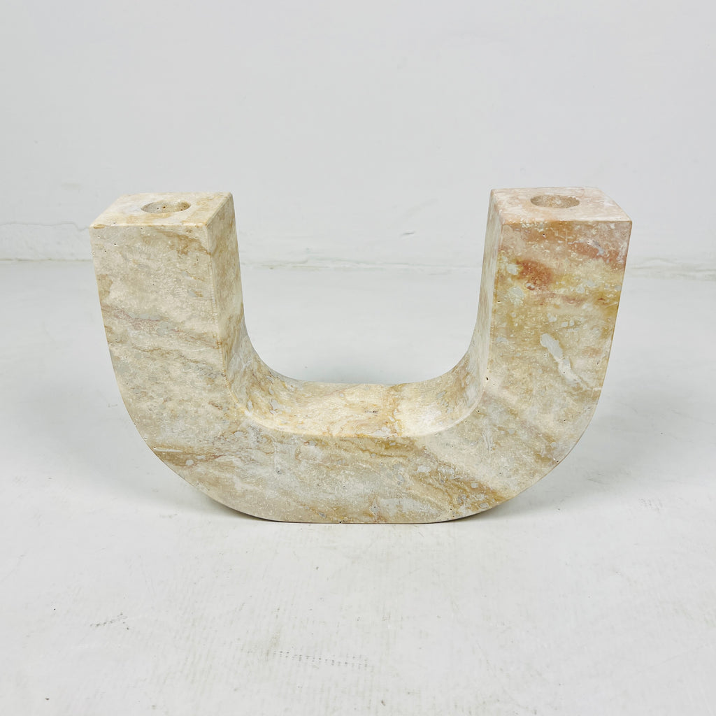 U-Shaped Travertine Candle Stand