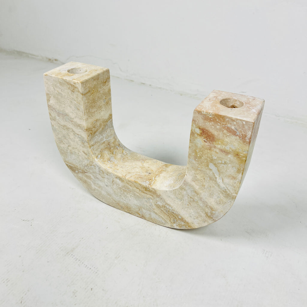 U-Shaped Travertine Candle Stand