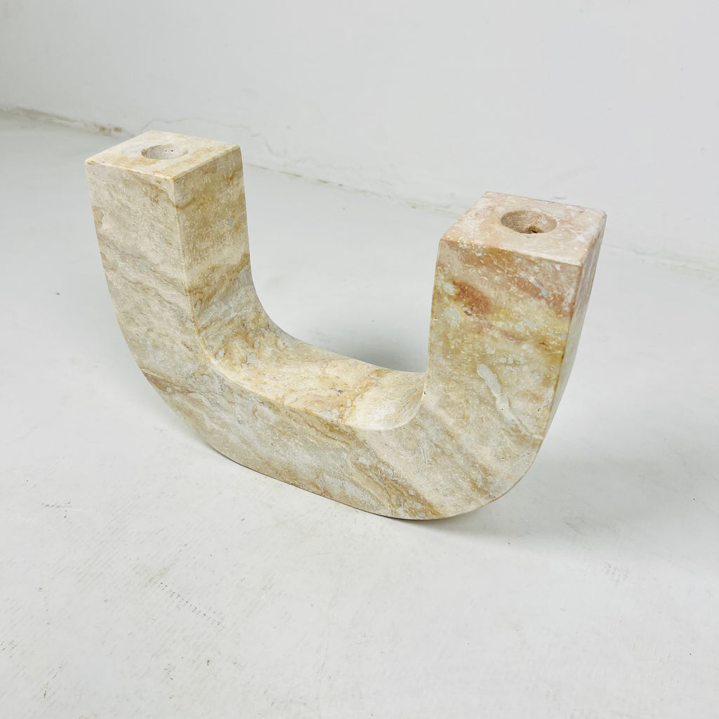 U-Shaped Travertine Candle Stand