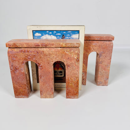 Tri-Arch Red Travertine Book End Pair
