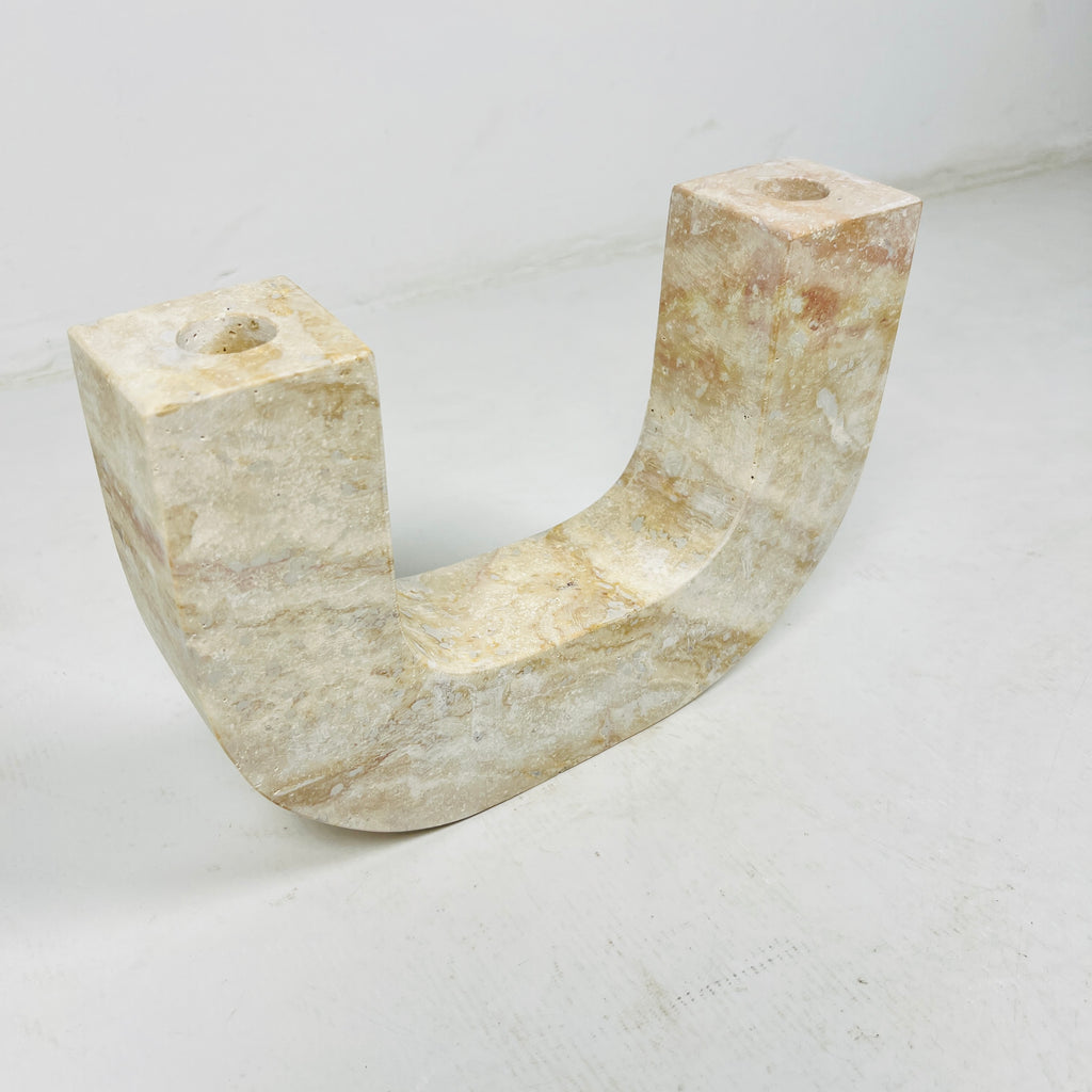 U-Shaped Travertine Candle Stand