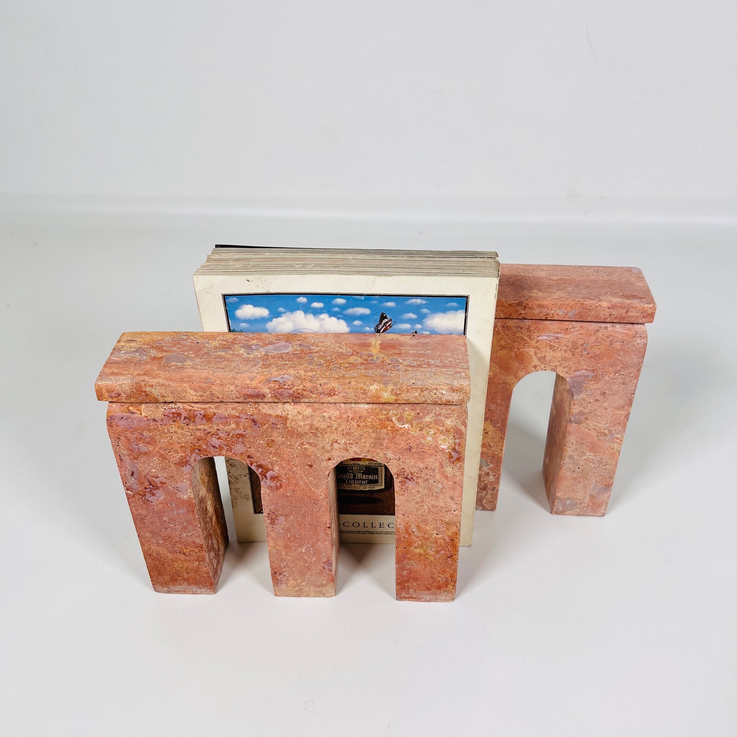 Tri-Arch Red Travertine Book End Pair