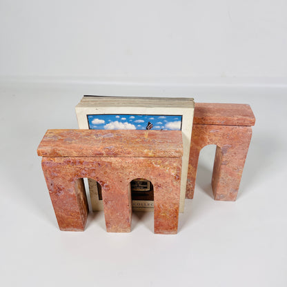 Tri-Arch Red Travertine Book End Pair